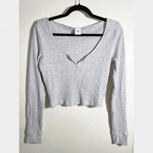 TNA Cropped Long-Sleeve Waffle Knit Top | Light Gray | Size Medium